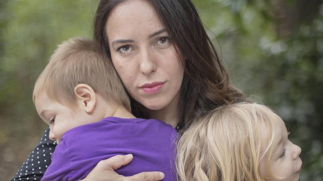 Stella Moris, fiancee of Julian Assange, with their sons Max and Gabriel. Picture: Laura Panack / Mega Agency