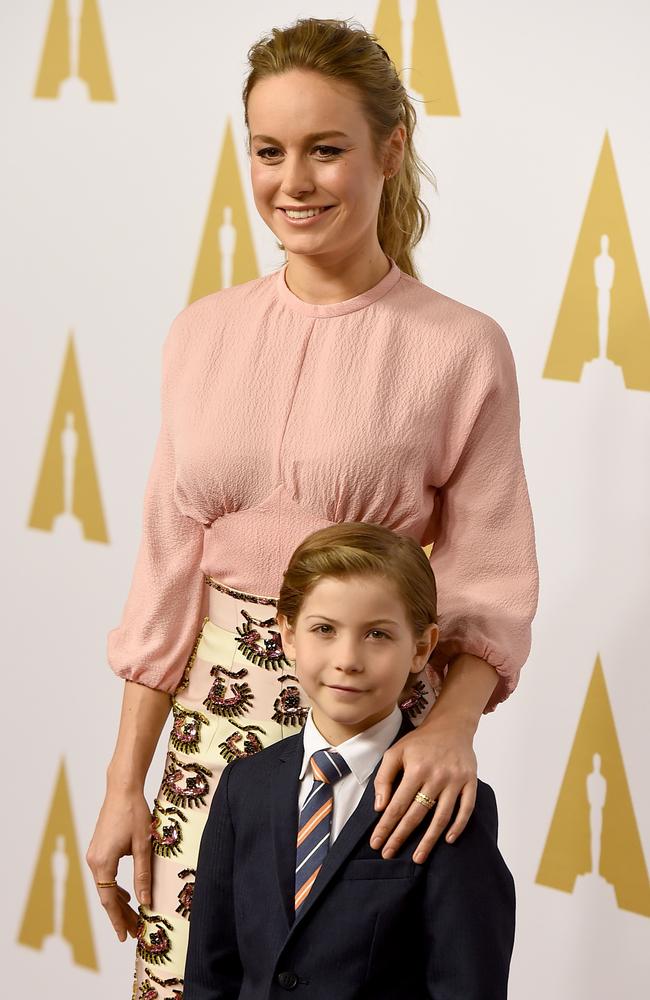 Brie Larson with Jacob Tremblay who starred in the movie Room. Picture: Kevin Winter / Getty Images