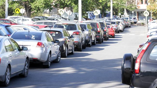 Drivers making their own spaces leave little room for cars to turn in the carpark.