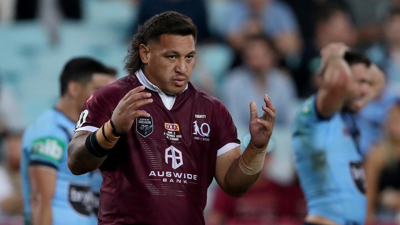 SYDNEY, AUSTRALIA – NOVEMBER 11: Josh Papalii of the Maroons reacts during game two of the 2020 State of Origin series between the New South Wales Blues and the Queensland Maroons at ANZ Stadium on November 11, 2020 in Sydney, Australia. (Photo by Cameron Spencer/Getty Images)