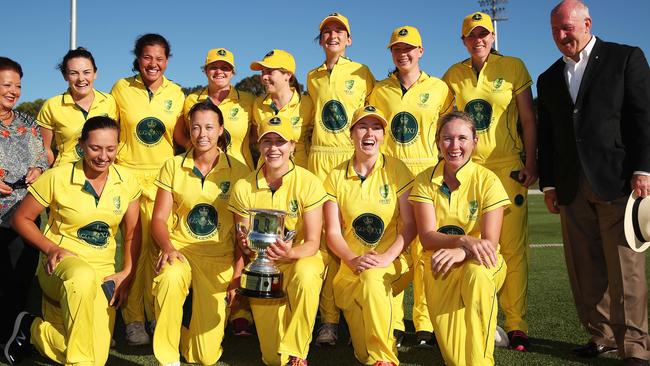 The victorious team captained by Ellyse Perry during Australian women's Governor General's XI v South Africa at Drummoyne. Picture: Phil Hillyard