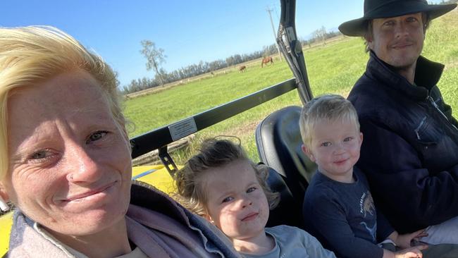 James Dunbier, was with his wife Sally and their son Hunter, second right, when floodwaters closed in on them. His daughter Amelia, second left, would have been traumatised by floods had she been home, he said. Picture: Supplied.