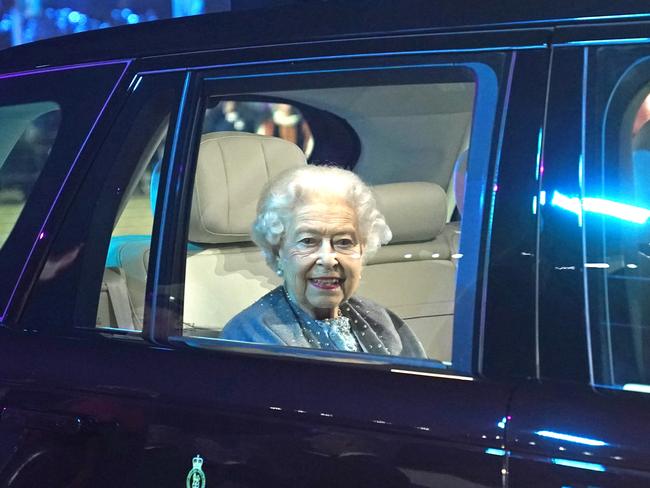 Queen Elizabeth II departs in a black Range Rover after the A Gallop Through History performance. Picture: Getty Images