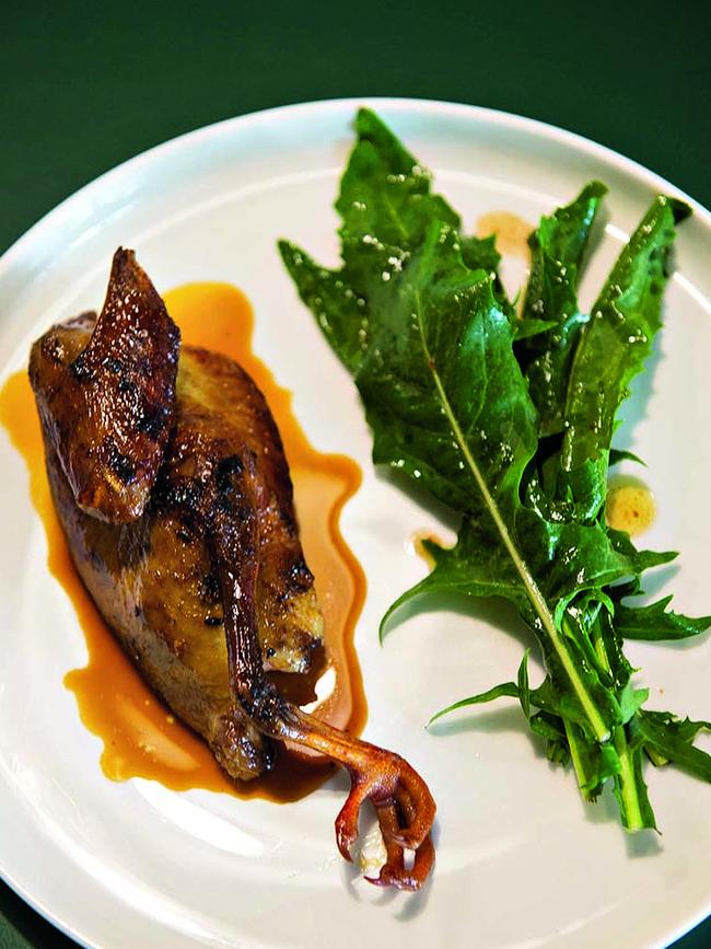 Roasted pigeon with beetroot jus. Picture: Matthew Newton