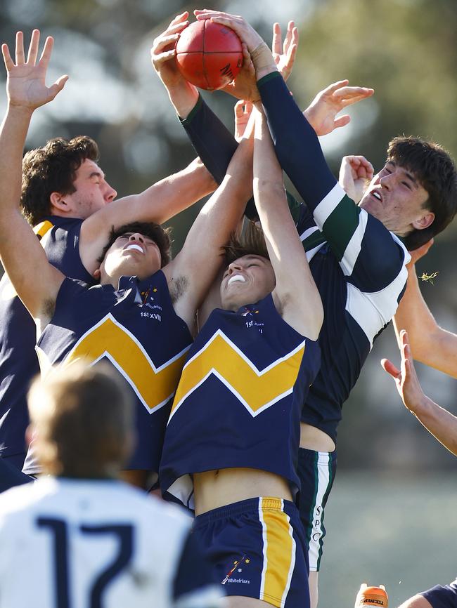 James Van Es of St Patrick's College attempts to mark the ball. Picture: Daniel Pockett/AFL Photos/via Getty Images