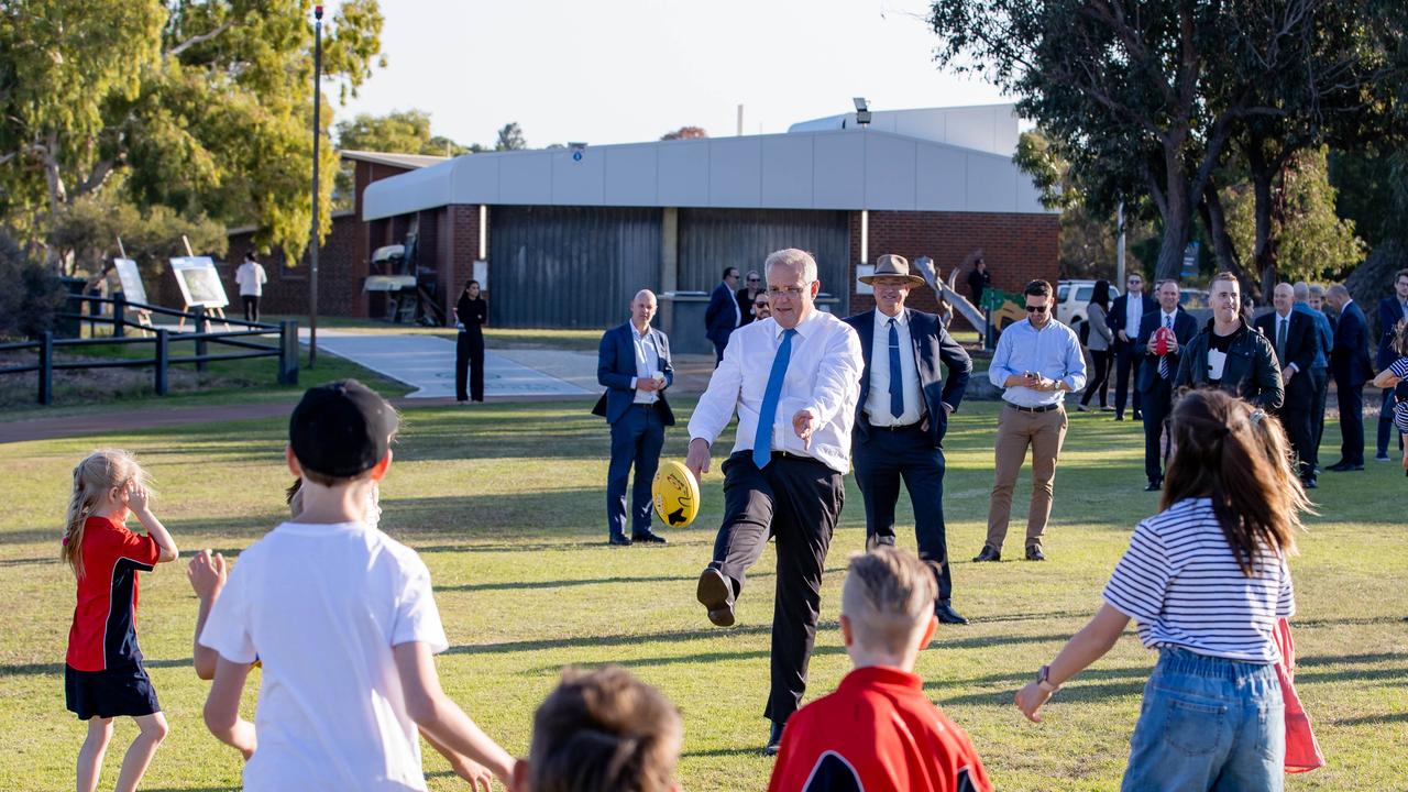 Scott Morrison needs to kick a few goals to turn ‘soft voters’ in the next two weeks. Picture: Jason Edwards