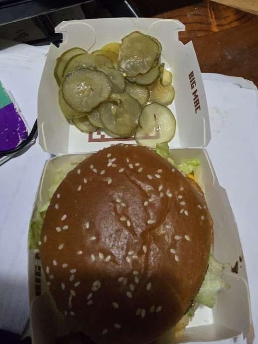 Facebook user Ava-Leigh Johnston posted a picture of the Big Mac she ordered from the McDonald’s fast-food restaurant in Ingham. Ms Johnston was not impressed with what one social-media user said was a ‘pickle burger’. Picture: Supplied