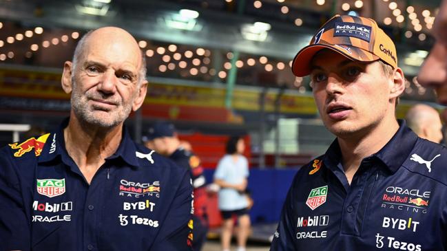 Adrian Newey and Max Verstappen. Photo by Clive Mason/Getty Images.