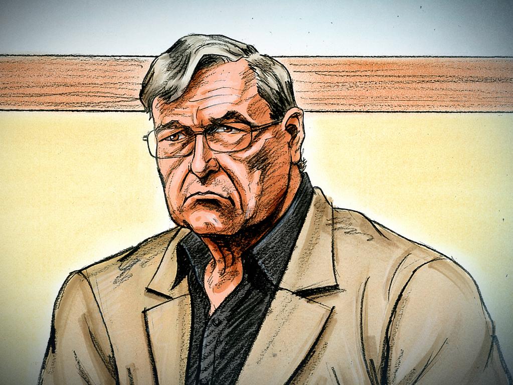 A court artist sketch by Paul Tyquin of Cardinal George Pell at the County Court in Melbourne yesterday. Picture: Paul Tyquin/AAP