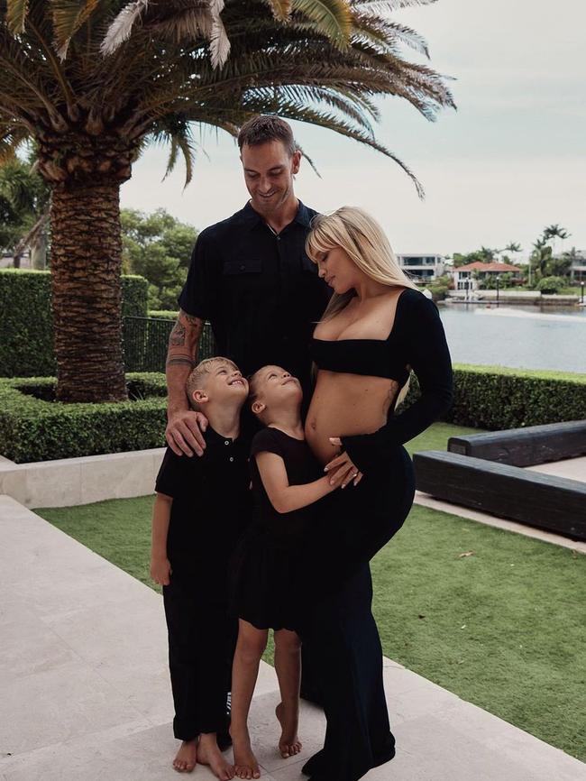 Matt Poole and Tammy Hembrow pictured with Hembrow’s two older children when announcing her pregnancy. Photo: Carlene Raschke.