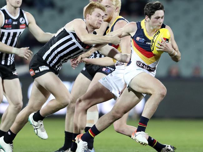 SANFL - QUALIFYING FINAL - Port Adelaide Magpies v Adelaide Crows  at Adelaide Oval. Chayce Jones and Willem Drew Picture SARAH REED