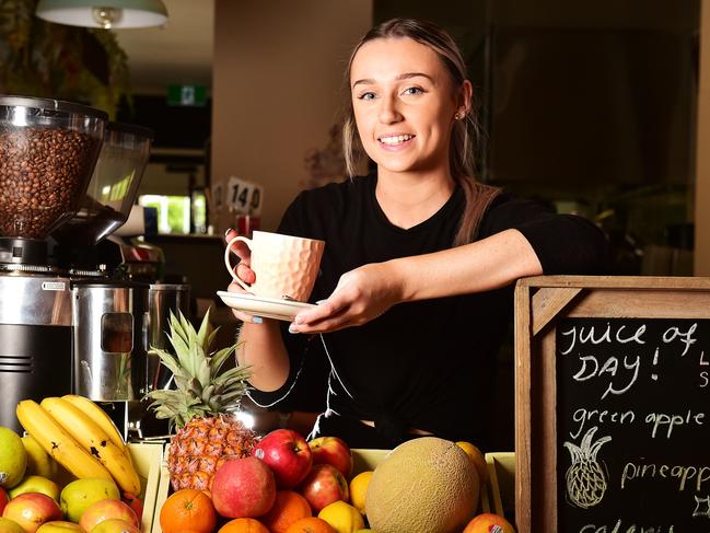 Amy Keys, 18, employee at Me, Myself and Coffee. Picture: Shae Beplate.