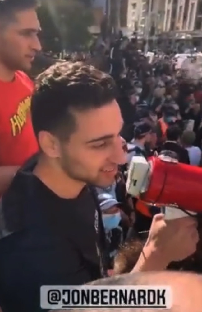 ‘TikTok guy’ Jon-Bernard Kairouz attends an anti-lockdown protest in Sydney in July.