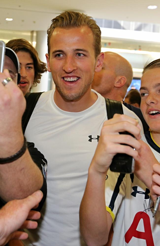 Spurs striker Harry Kane at Sydney airport on Thursday.