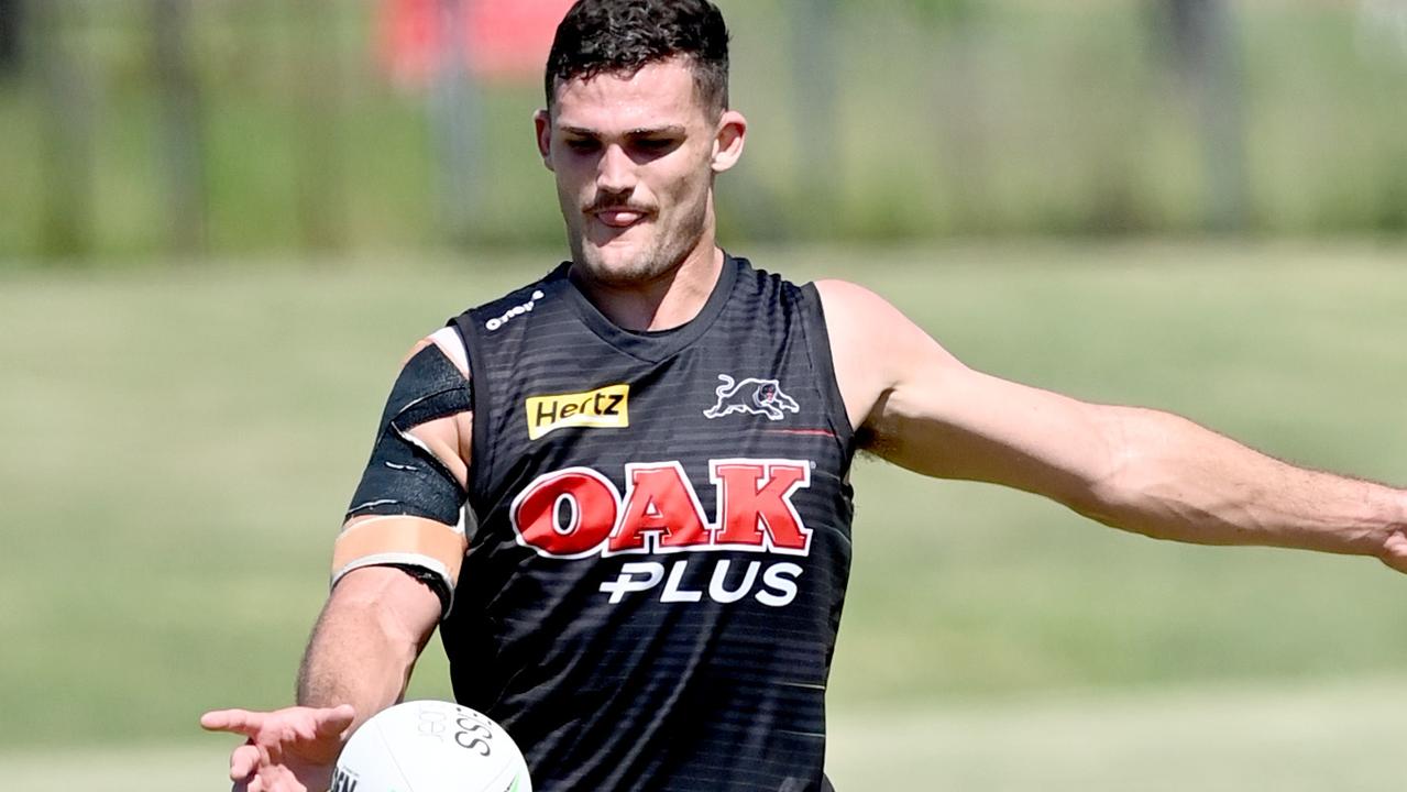 SYDNEY, AUSTRALIA -Telegraph March 22, 2022: Penrith player Nathan Cleary during panthers team training session . Picture: Jeremy Piper