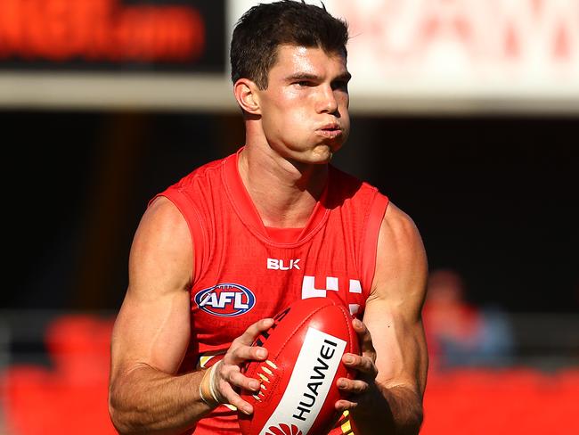 Jaeger O'Meara gets through his 2nd NEAFL game against Brisbane Lions after long term injury, at Metricon Stadium, Carrara. Pics Adam Head