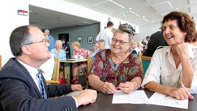 Fairfax MP, Ted O'Brien meets with Ailsa Watson and Anne Ridd at his Fairfax Seniors' Forum today. Picture: Contributed