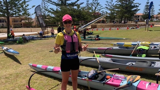 Shania Paine after taking out the National Australian Outrigger Canoe Womens Title in Perth. Supplied.