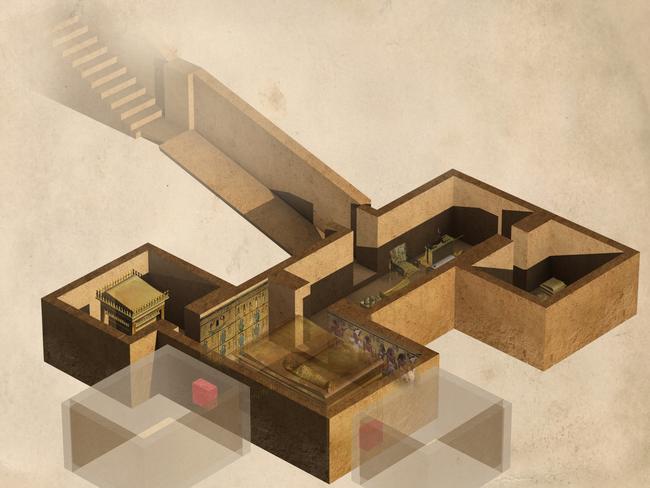 A computer illustration showing the layout of the tomb of the Egyptian pharaoh Tutankhamun. Picture: Supplied