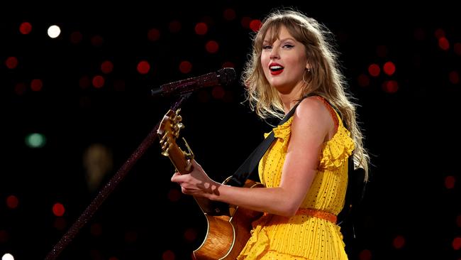 MELBOURNE, AUSTRALIA - FEBRUARY 16: EDITORIAL USE ONLY. NO BOOK COVERS Taylor Swift performs at Melbourne Cricket Ground on February 16, 2024 in Melbourne, Australia. (Photo by Graham Denholm/TAS24/Getty Images for TAS Rights Management)