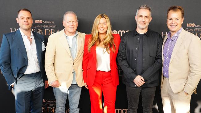 Big players: Ryan Condal, David Zaslav, Francesca Orsi, Miguel Sapochnik and Casey Bloys at the House of the Dragon premiere in LA. Picture: Jeff Kravitz/FilmMagic for HBO