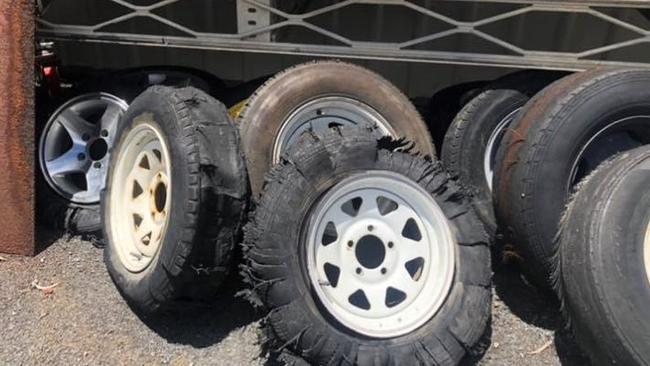 Burnt out tyres dumped after a hoon meet. Picture:supplied