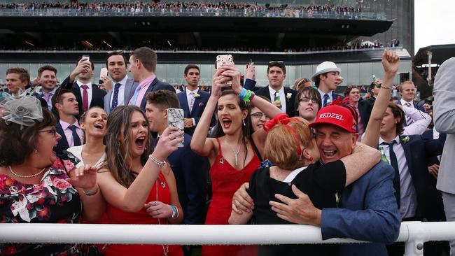 Connections celebrate Redzel’s The Everest victory. Picture: Sam Ruttyn