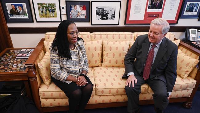 Ketanji Brown Jackson meets Lindsey Graham last month. Picture: AFP