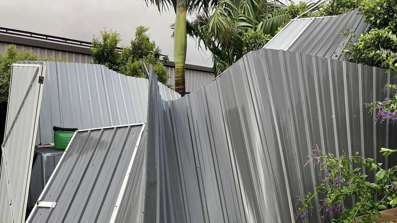 Katie Seymour posted photos of her destroyed shed after what she described as a "mini-twister" hit Coral Cove on Monday morning. The gust was that strong it threw the whipper snipper onto the clothes line.