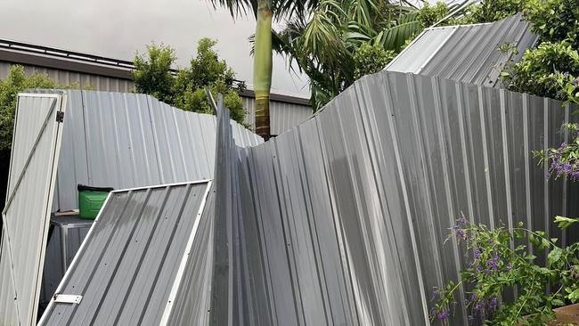 Katie Seymour posted photos of her destroyed shed after what she described as a "mini-twister" hit Coral Cove on Monday morning. The gust was that strong it threw the whipper snipper onto the clothes line.