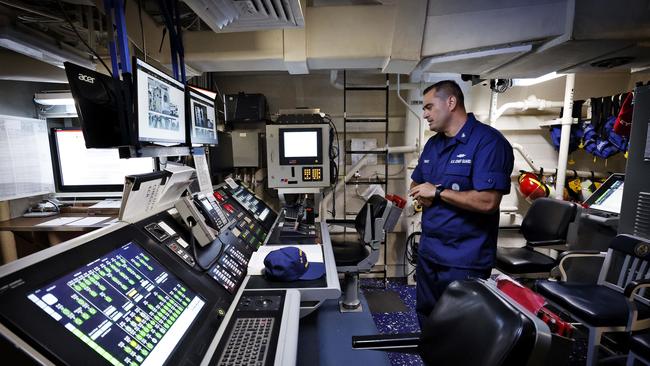 Chief Petty Officer Christopher Chavez pictured in the control room. Picture: Sam Ruttyn