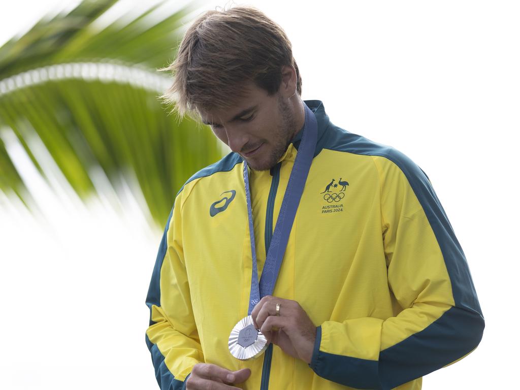 Silver medallist Jack Robinson peering down at a piece of history. Picture: Sean M. Haffey/Getty Images