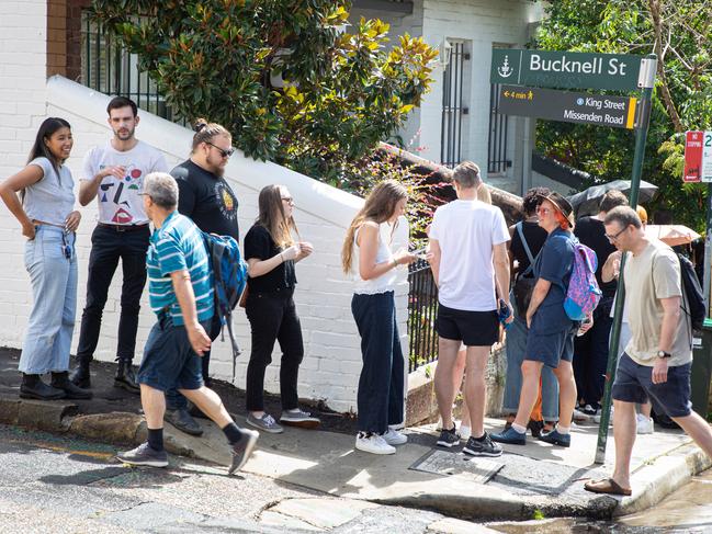 A 100m long line of people looking for rental housing in Newtown, Sydney. Picture - Chris Pavlich for The Australian