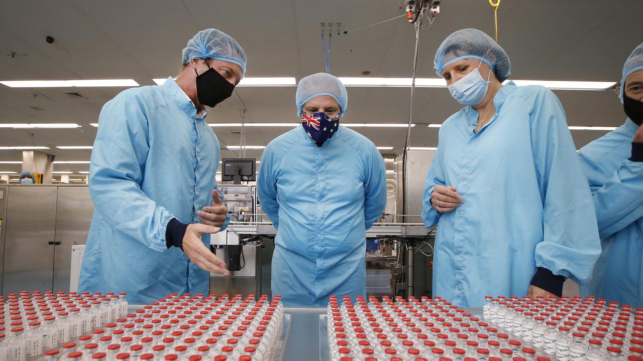 Prime Minister Scott Morrison visit to CSL serum lab to inspect COVID-19 Immunoglobulin being produced in Parkville Melbourne Picture: David Caird POOL IMAGES