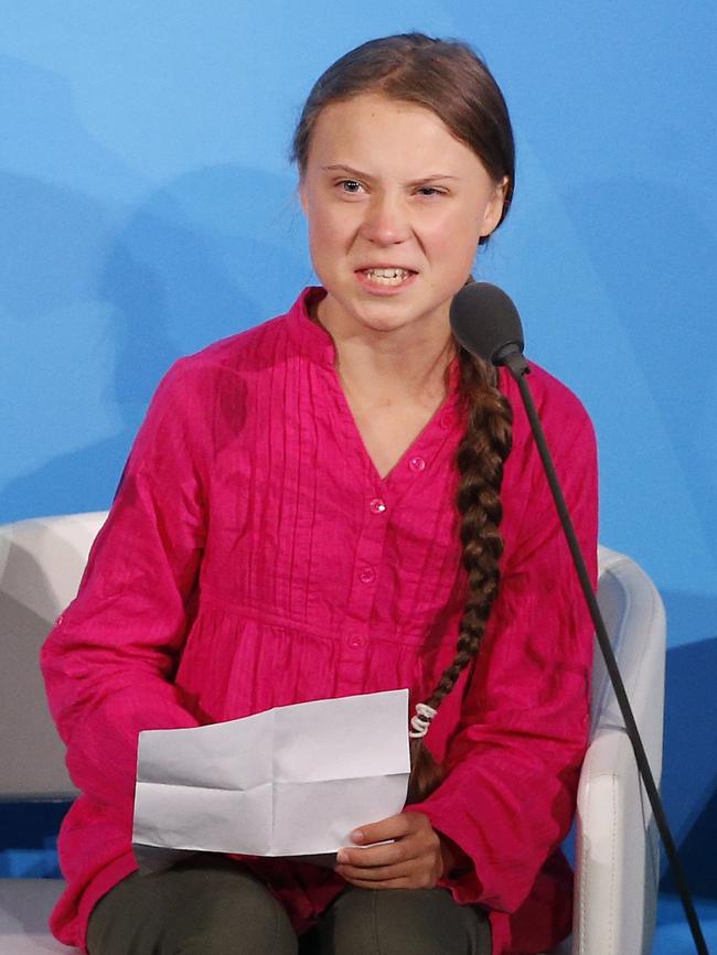 Greta Thunberg addresses the United Nations general assembly in September 2019. Picture: AP