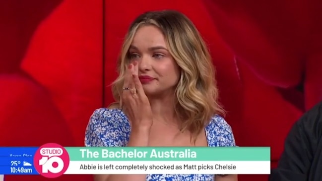 Bachelor runner-up Abbie breaks down on Studio 10