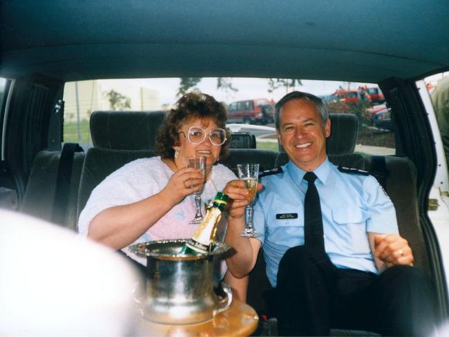 Diane and Brian Potter on his last day at work at Fiskville CFA. Picture: Supplied