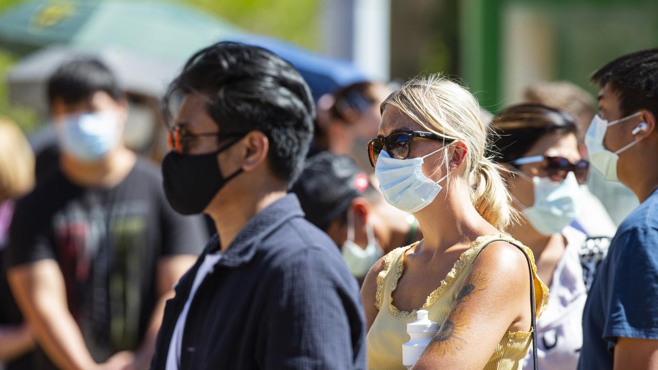 Perth residents line up outside the Covid-19 Clinic at Sir Charles Gardiner Hospital in Nedlands, Perth. Picture: Ross Swanborough/The West Australian