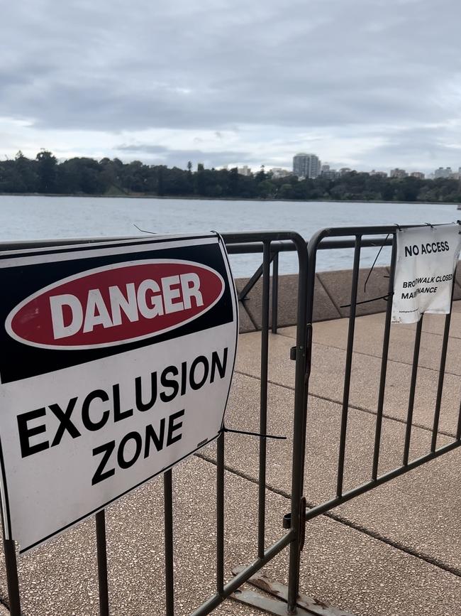 Exclusion zones have been set up around the eastern boardwalk of the Sydney Opera House. Picture: Jake McCallum