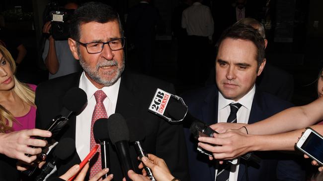 Sam Macedone speaks to the media as he leaves court with  Ben McCormack in September 2017. Picture: AAP