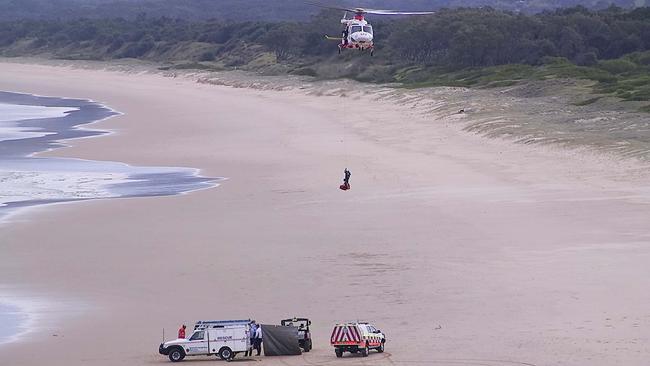 The Westpac Rescue Helicopter at the scene. Picture: Frank Redward