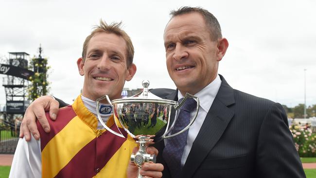 Hugh Bowman and Chris Waller were all smiles after Preferment claimed the Australian Cup on protest at Flemington on Saturday.