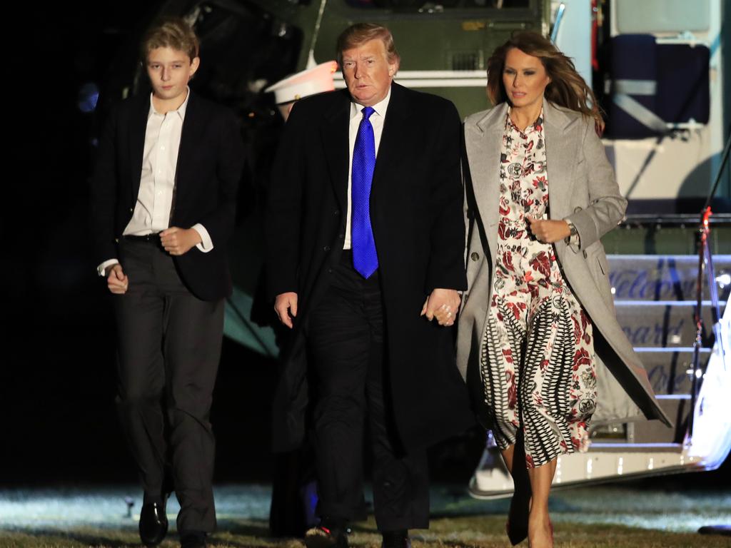 President Donald Trump with first lady Melania Trump and their son Barron Trump, arrive at the White House in Washington, Monday, Feb. 18, 2019, from a trip to Florida. Picture: AP