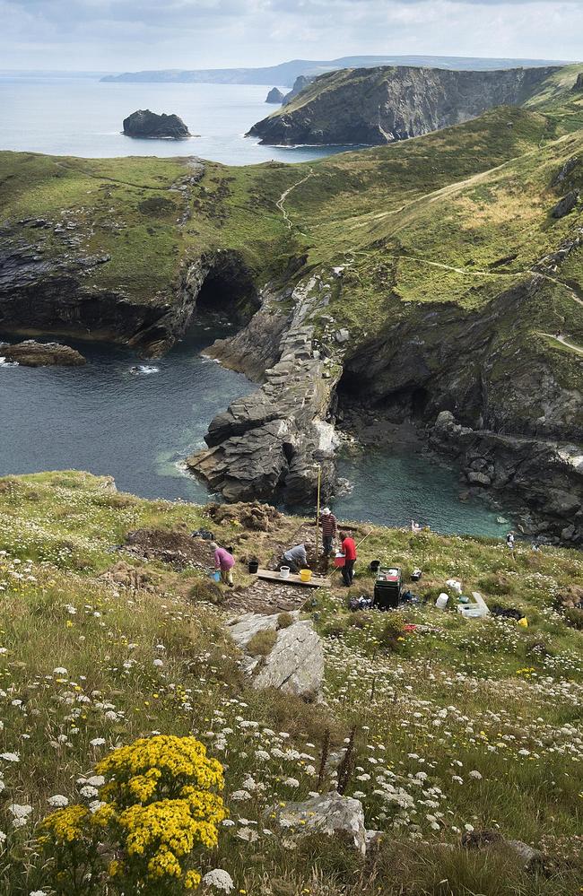 One of the excavation sites on the rugged outcrop of Tintagel where a 6th Century palace and fortress is believed to have been sited. Picture: English Heritage.