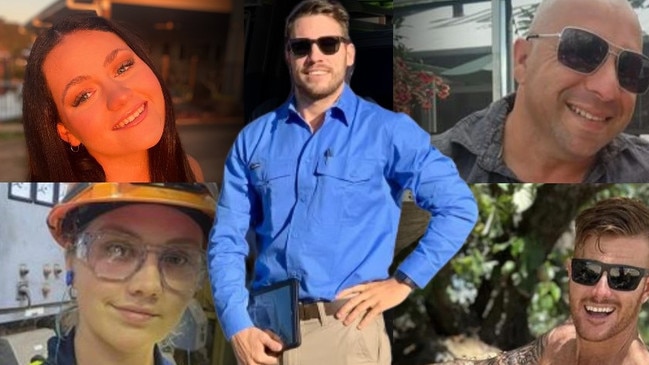 Elliot Mangan (center) was voted as the Wide Bay Burnett Hottest Tradie for 2023 with Jodie Hall (top left), Bri Sengstock (bottom left), Ben Dovey (bottom right) and Peter Rizzo (top right) close behind in the polls.