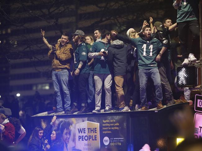 Fans celebrate in Center City.