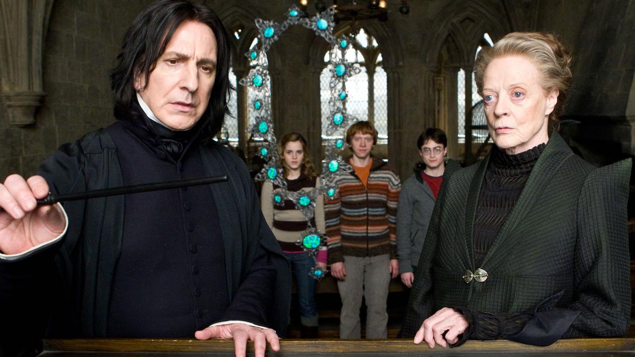 The late Alan Rickman as Professor Snape with Maggie Smith as Professor McGonagall in Harry Potter And The Half-Blood Prince.