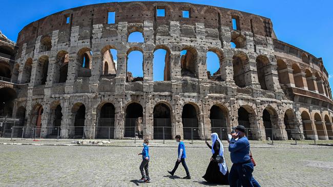 Tourists have the Colosseum to themselves in Rome. Picture: AFP