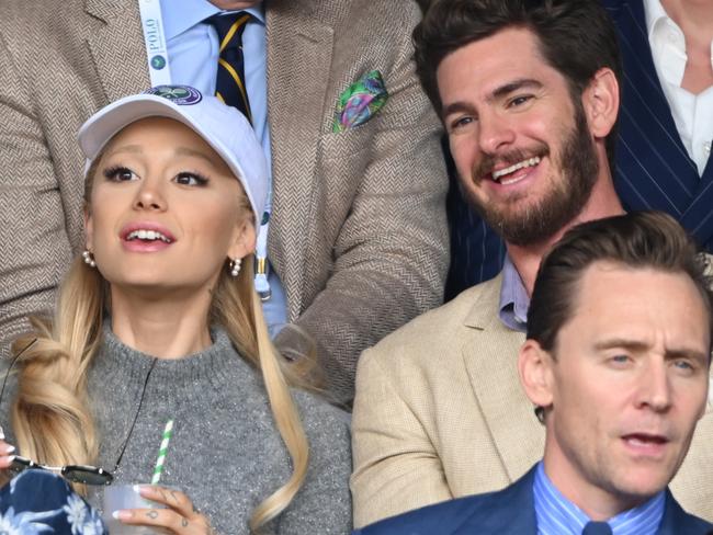 Ariana Grande, Andrew Garfield and Tom Hiddleston pictured at Wimbledon. Picture: Karwai Tang/WireImage