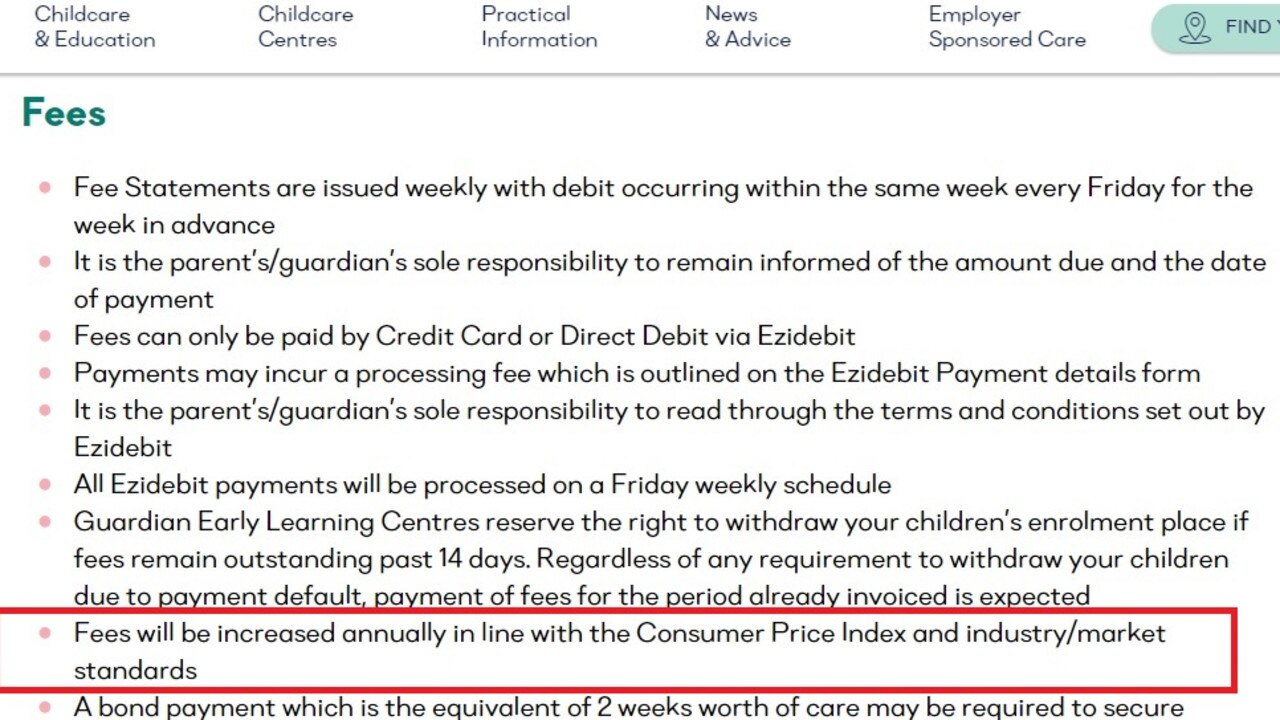 A screenshot of Guardian's policy clearly shows fees should only be “increased annually". Picture: Supplied